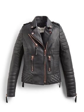 LIMITED EDITION Boda Skins - Kay Michaels Quilted Biker Leather Jacket - Black